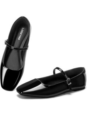Women's Patent Black Ballet Mary Jane Adjustable Straps Closed Toe Flats Shoes